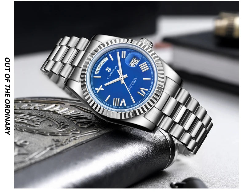 Corgeut automatisch mechanisch herenhorloge - 39/36mm Japanese movemen Saffierdatumweergave met vergrootglas - Reloj para Hombre