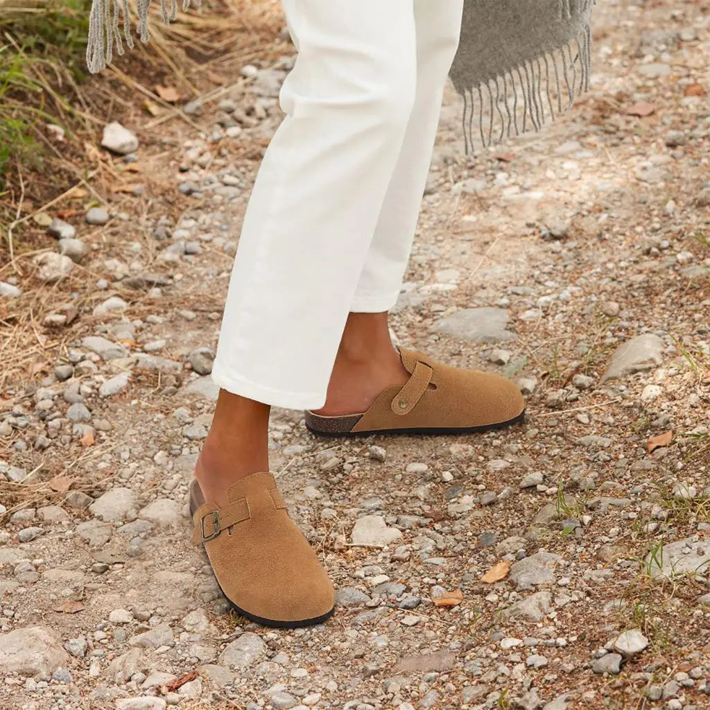Shevalues Men Clogs Slippers Cow Suede Clogs For Men Leather Mules Men Fashion Beach Shoes Men Outdoor Classic Cork Sandals Men