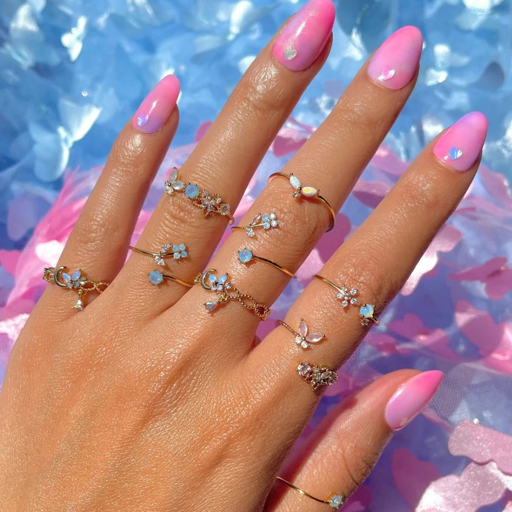 Ins Y2K Style Fahion Jewelry Aesthetic Charms Zircon Blue Flower Adjustable Opening Ring For Women anillos para hombres