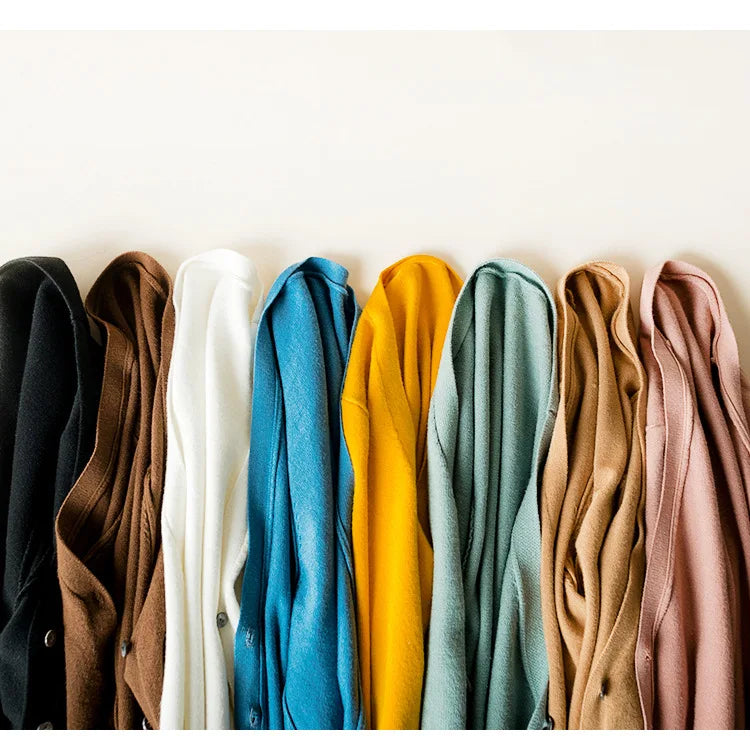2025 Women Cardigans Long Sleeve Knitted Outerwear Solid Thin Spring Autumn Sweaters V-neck Knitwears Korean Fashion Cardigans