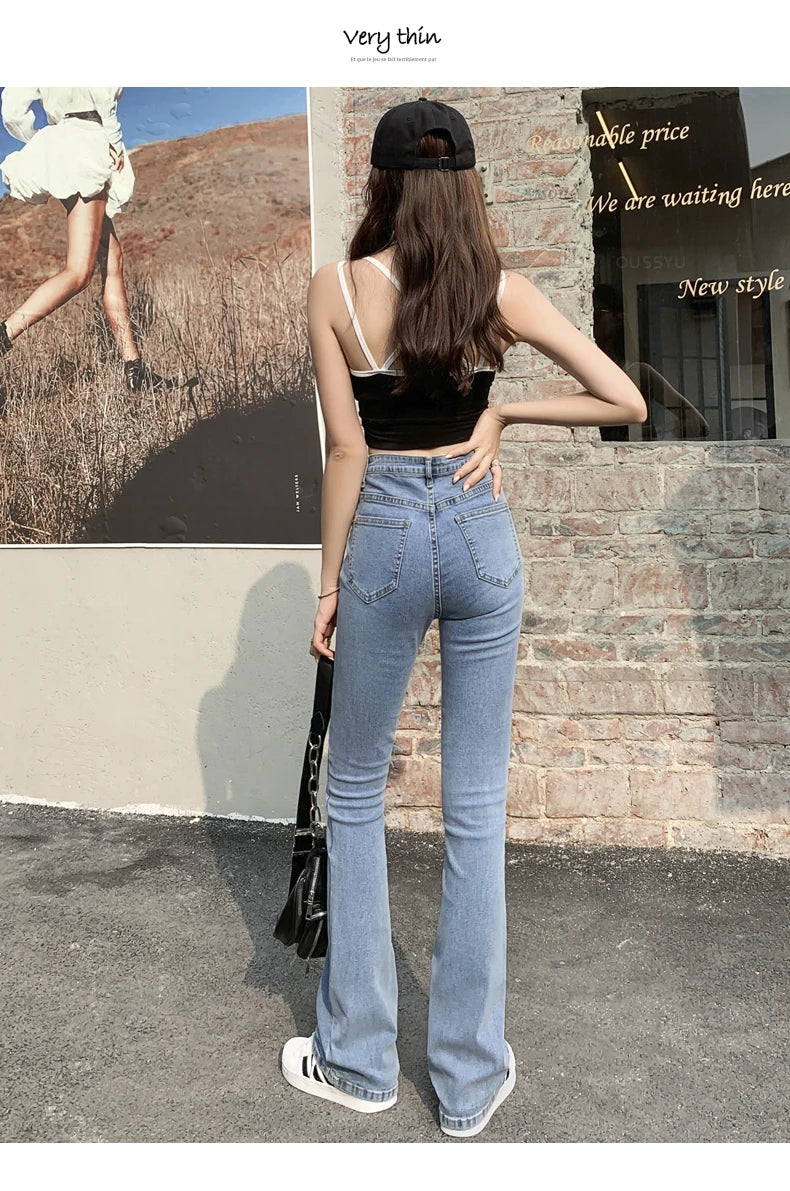 Flared Jeans Woman High Waist Denim Trousers For Female Blue White Black Elastic Skinny Fashion Classic Leisure Wide Leg Pants