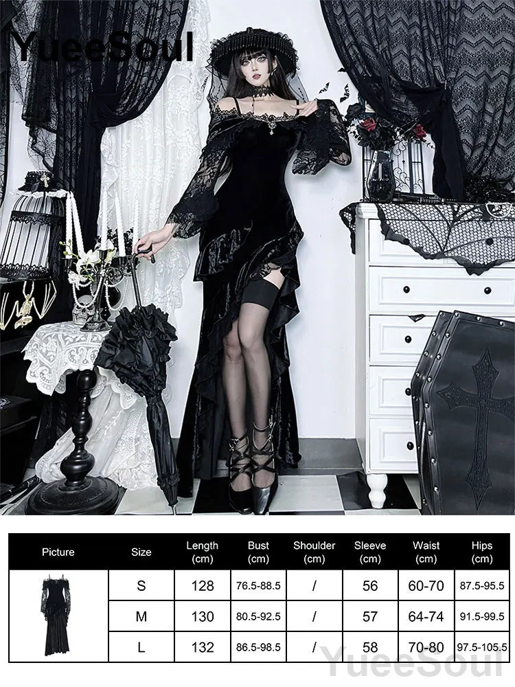 Halloween Gothic Grunge Punk Women Dress Long Sleeve Lace Slim Black Dresses 2026 New Y2K Harajuku Lolita Fairy Core Party Dress