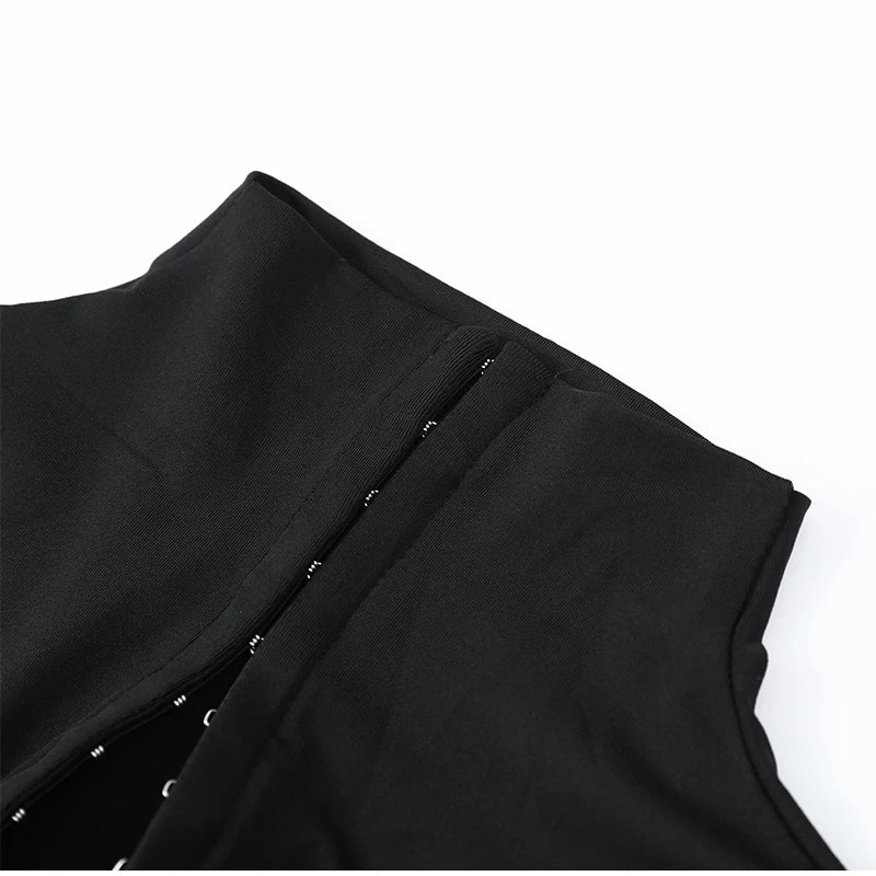 Black Women Hollow Out Slit Dress Sexy Short Sleeve Solid High Neck Slim Fit Maxi Dresses Lady Fashion Evening Party Club Robe