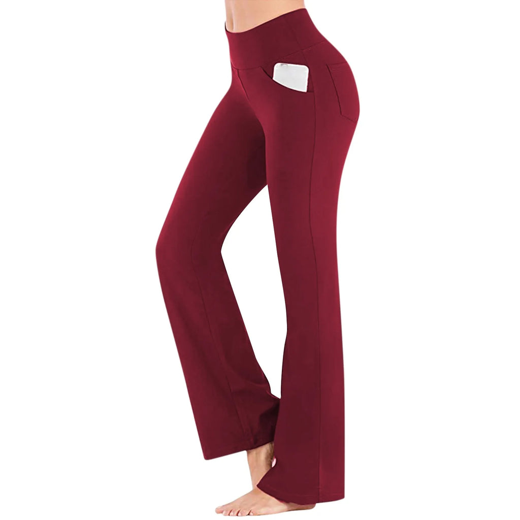 Flared Leggings Basic Yoga Pants With Pockets Women High Waist Breathable Comfortable Pants Gym Sports Slim Flared Tight Pants