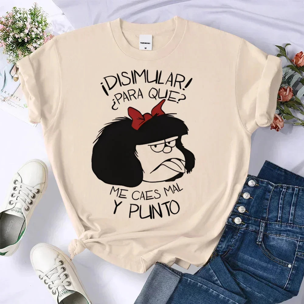 Mafalda Top Women's Casual Loose Comfortable Summer Pattern Manga T-shirt Female Designer Harajuku Clothing