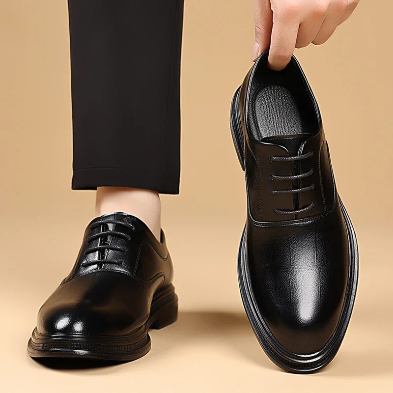 Men Dress Shoes Black Soft Leather Men Heighten Formal Shoes Casual Business Men Oxfords Suit Shoes