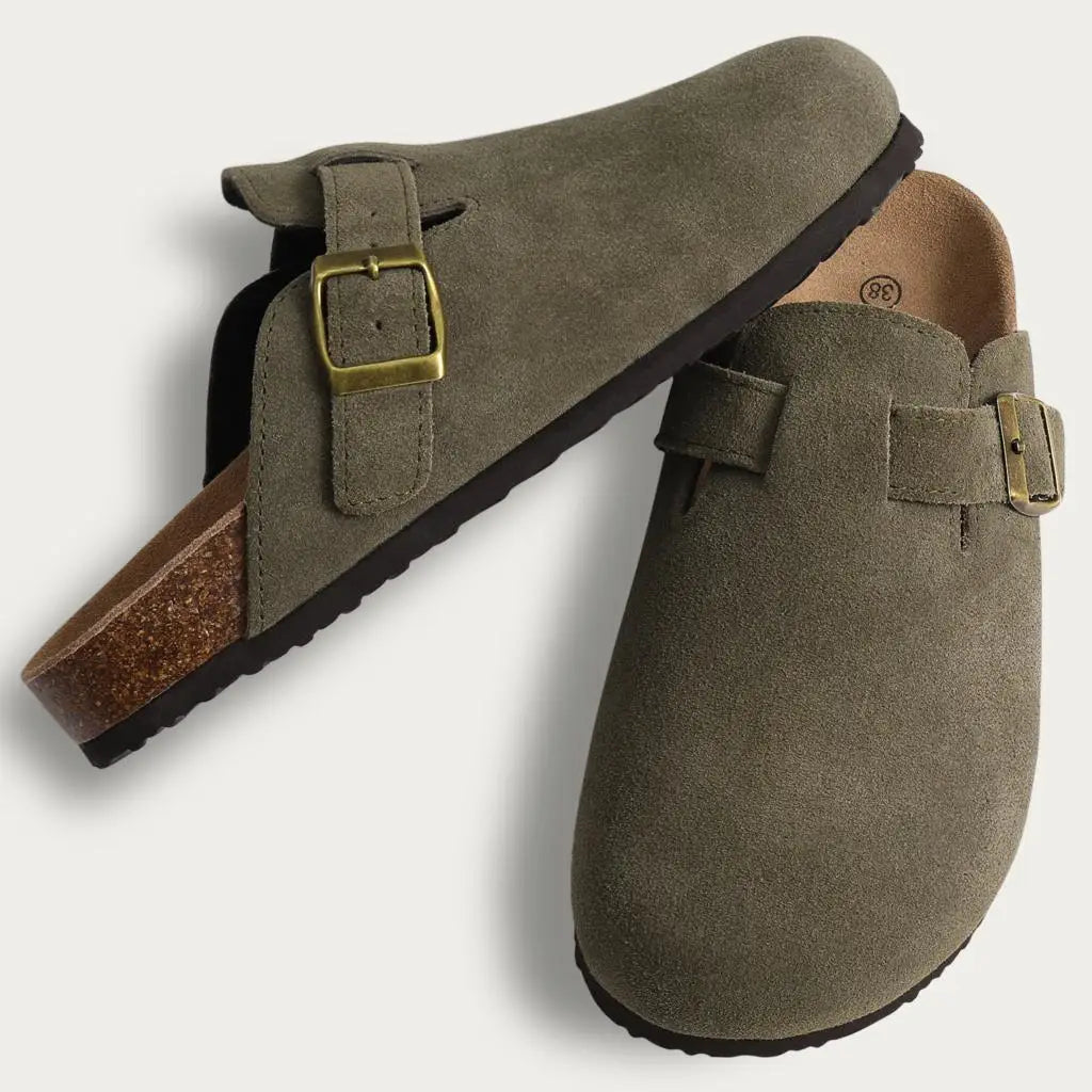 Shevalues Men Clogs Slippers Cow Suede Clogs For Men Leather Mules Men Fashion Beach Shoes Men Outdoor Classic Cork Sandals Men