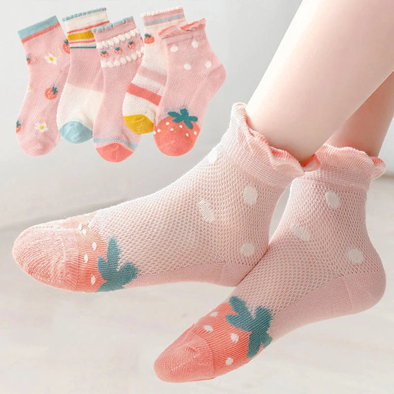 Girls Summer Mesh Thin Sock Cotton Baby Short Socks 5 Pairs Toddler Boys Kids Children Colorful Socks 5 pairs WMF043