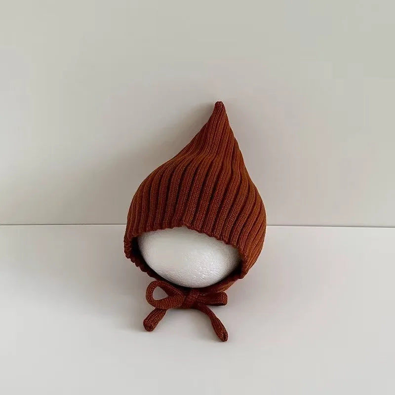 0-24M Baby Beanie Newborn Elf Hat Spring Autumn Knitted Windproof Warm Earflap Cap With Pom Pom
