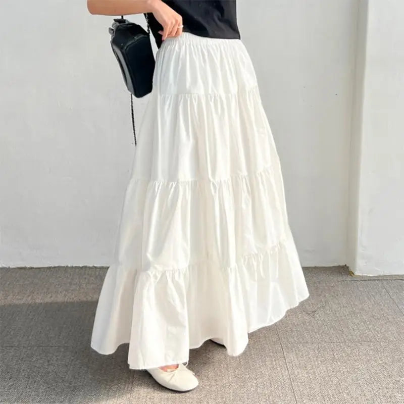 ZANZEA Women Korean Fashion Tiered Maxi Skirt Elastic Waist Casual Solid Color A-line Faldas Mujer Holiday Streetwear Long Jupes