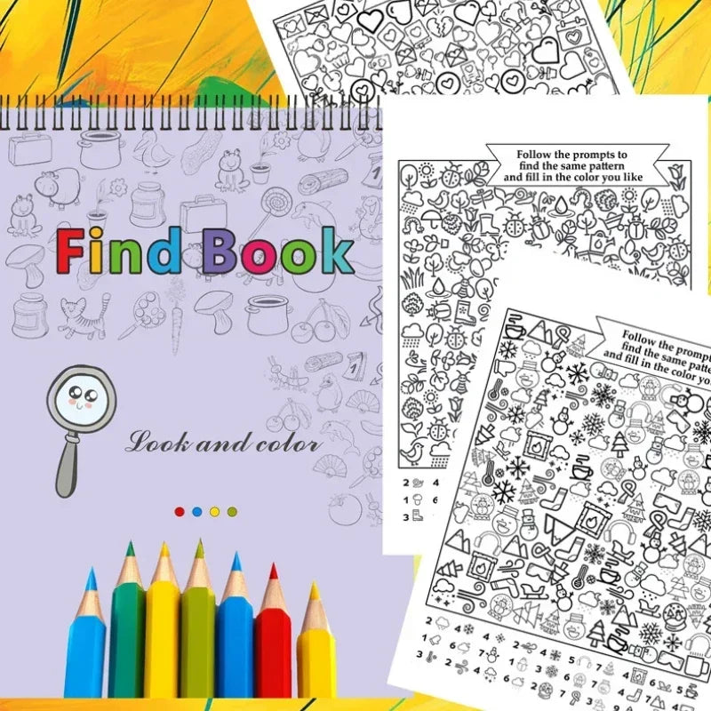Interactive Hidden Objects Book for Youngsters Concentration Training & Educational Fun with Find and Color Puzzle School Family