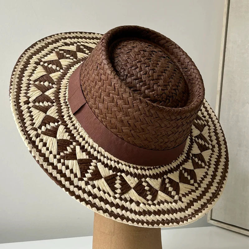Straw hat women breathable sun hat fashion hollow retro straw hat hand-woven summer travel straw hat gorras para hombres