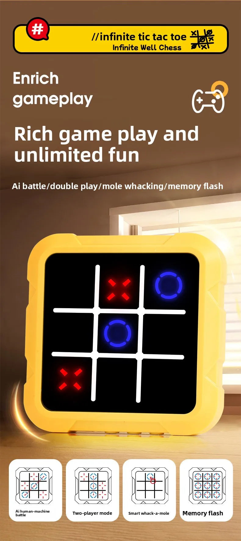 Cross-border New AI Smart Interactive Multi-in-1 Board Game | Tic-tac-toe Gomoku | Educational Logic Training Kids Toy