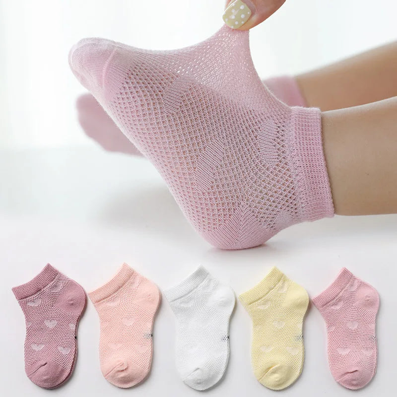 Girls Summer Mesh Thin Sock Cotton Baby Short Socks 5 Pairs Toddler Boys Kids Children Colorful Socks 5 pairs WMF043