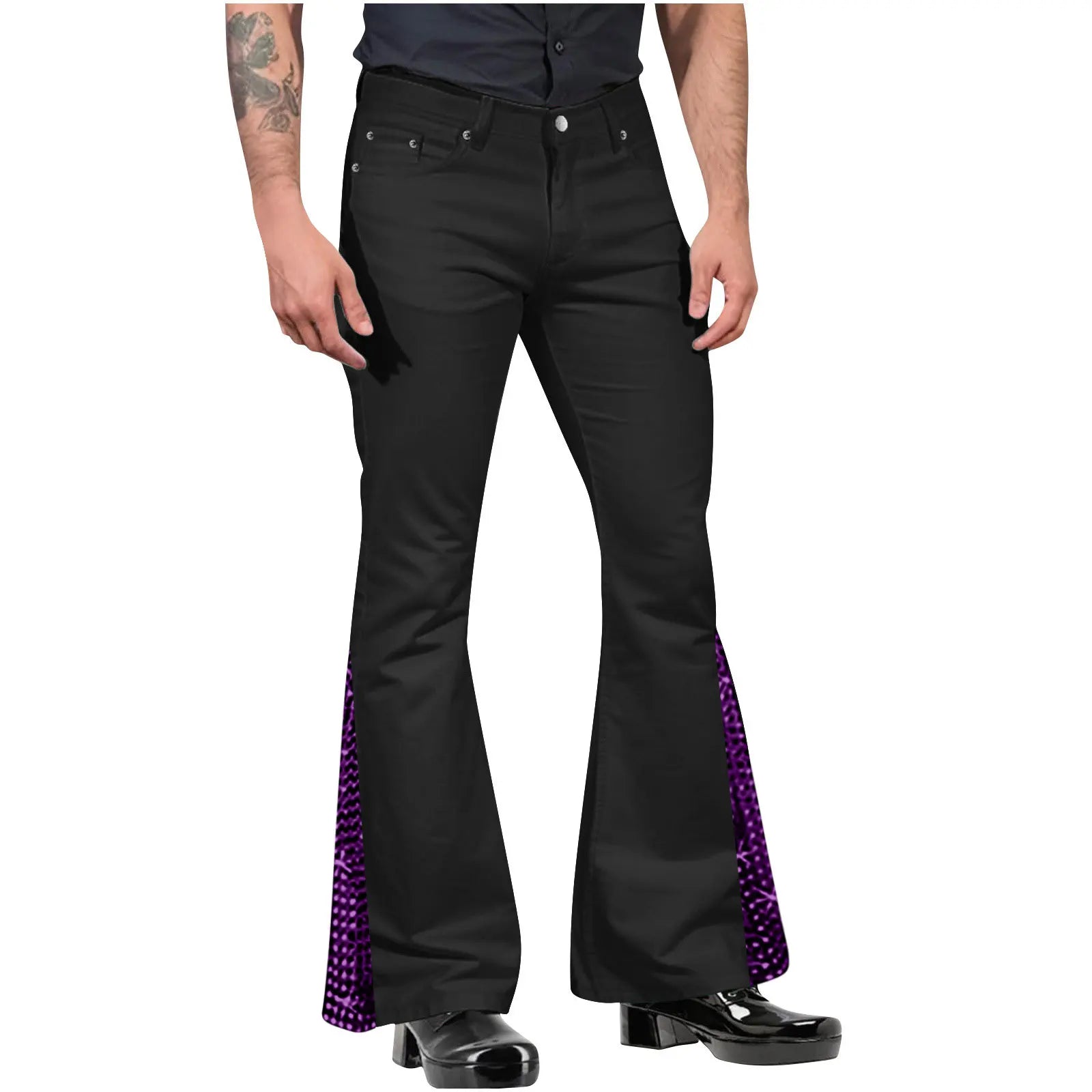 Retro-inspired Flared Pants Men's Vintage Bell Bottom Wide Leg Jeans Solid Color Stretchy Slim Fit Mid-rise for Fashionable