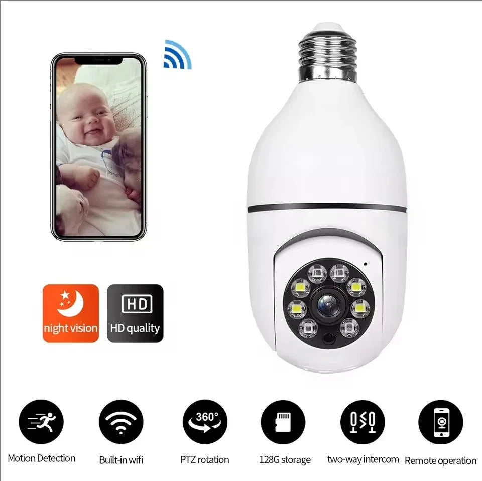 E27 Bulb Surveillance Outdoor Security Camera Automatic Night Vision Color Indoor Motion Detection Focus Zoom WiFi Camera
