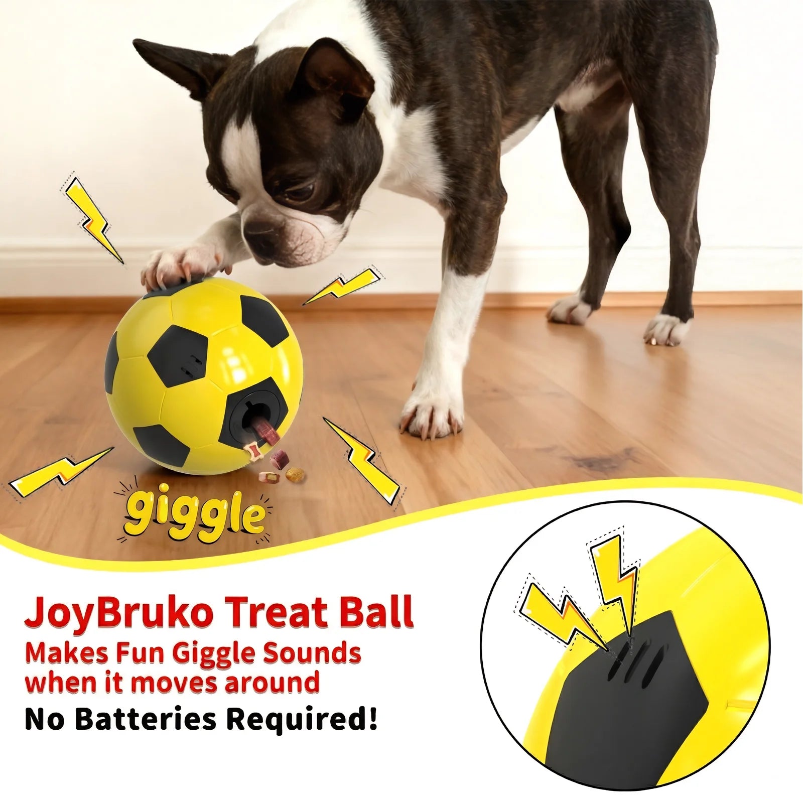 Interactive Dog Toys Treat Dispensers, Dog Giggle Treat Ball Rewards Puzzle Squeaky Soccer Ball, Mental Stimulation