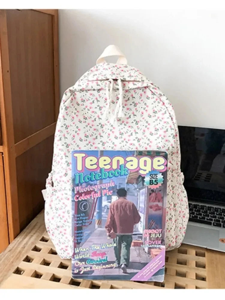 Nylon Backpack New Simple And Fresh Large Capacity Backpack For Junior High School Students Small Floral Backpack