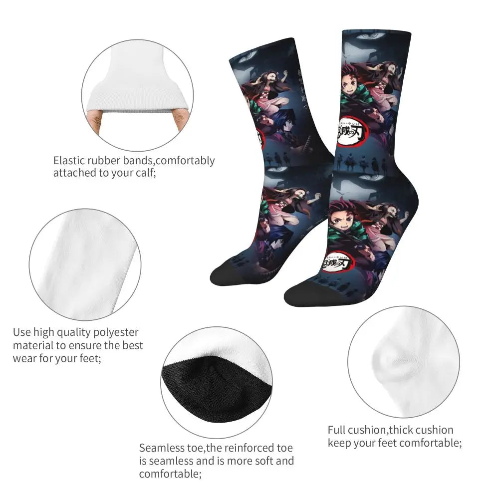 Custom Giyuu Tomioka Demon Slayer Men Women Crew Socks Unisex Kawaii Kimetsu No Yaiba Spring Summer Autumn Winter Dress Socks