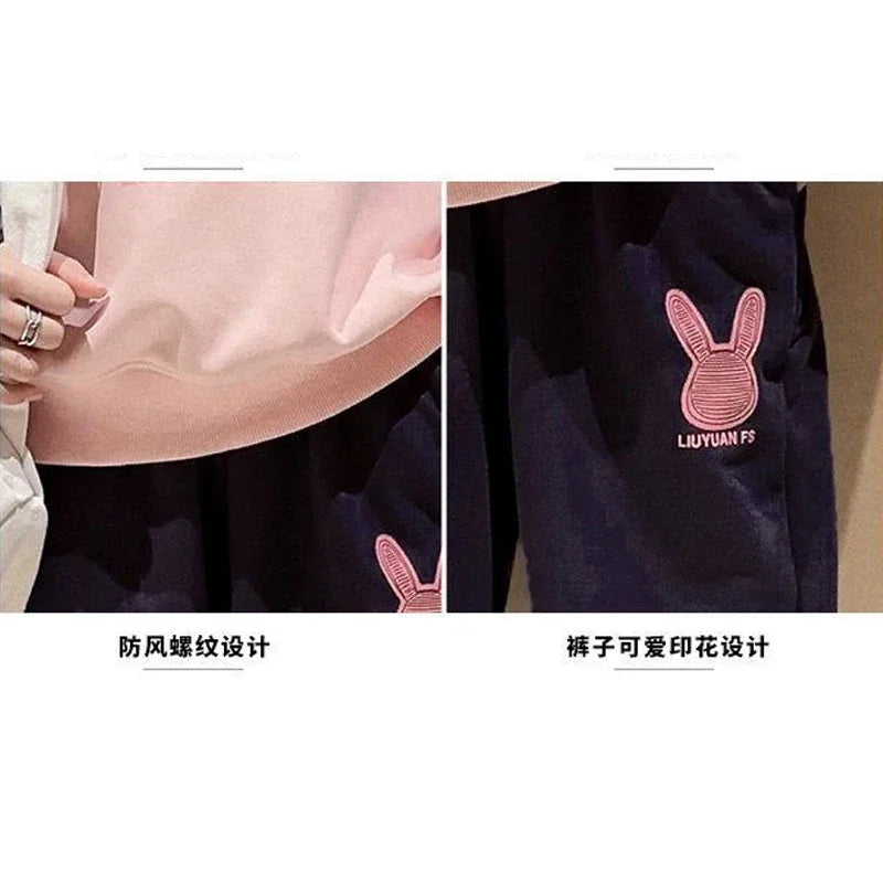 3-13 Years Spring Autumn Girls Clothing Set Cartoon Rabbit Pattern Full Sleeve Top +Pants 2Pcs For Kids