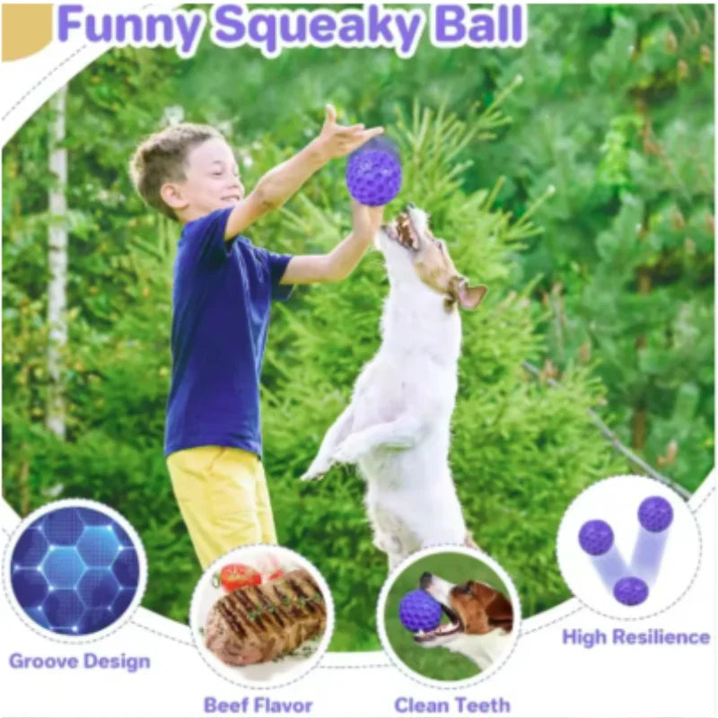 Interactive Dog Toys - Natural Rubber Honeycomb Balls Bite Resistant Teething Chew Toys with Sound for Clean Teeth Pet Play