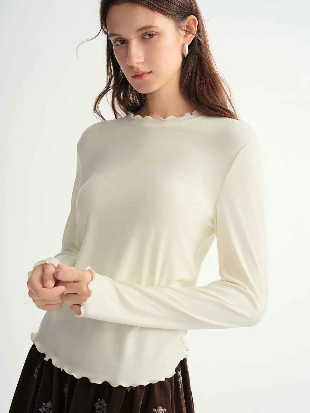 DUSHU Self-Heating Wool T-shirts Half-High Collar Soft Knit  Women's Longline Bralette Fall Winter Curvy Solid Color Pullovers