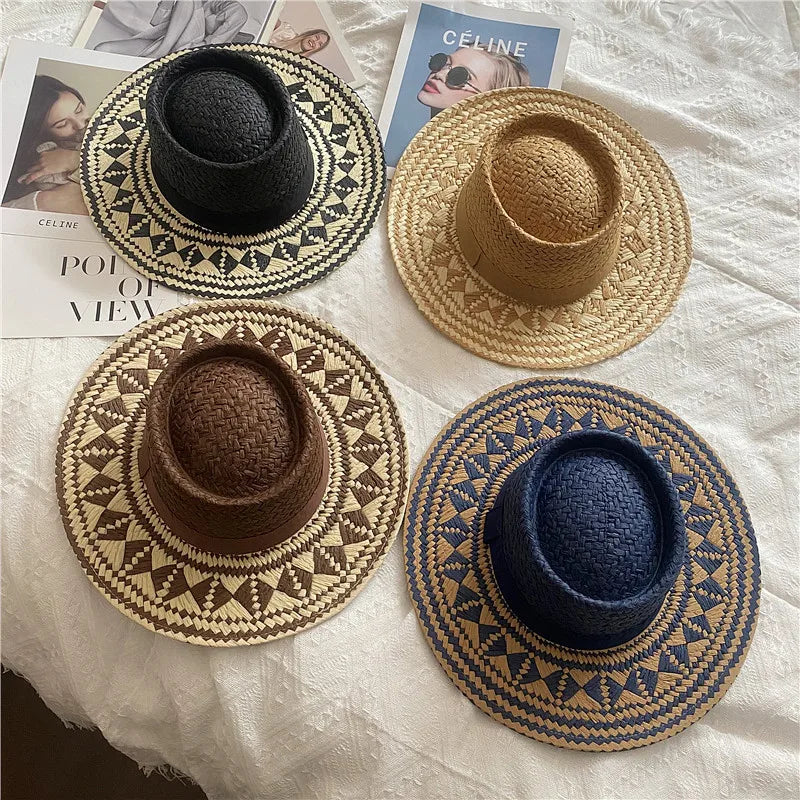 Straw hat women breathable sun hat fashion hollow retro straw hat hand-woven summer travel straw hat gorras para hombres