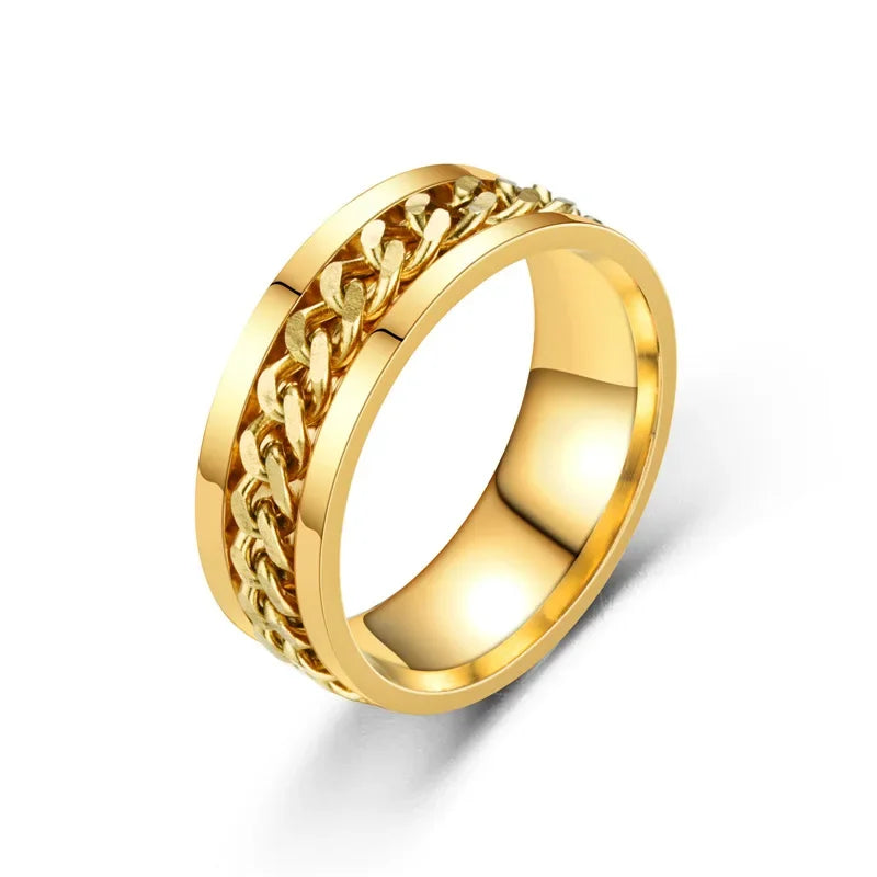 Stress Ring For Stainless Steel Rotatable Chain Fidget Metal Spinner Men Band Ring Jewelry Anillos De Hombres