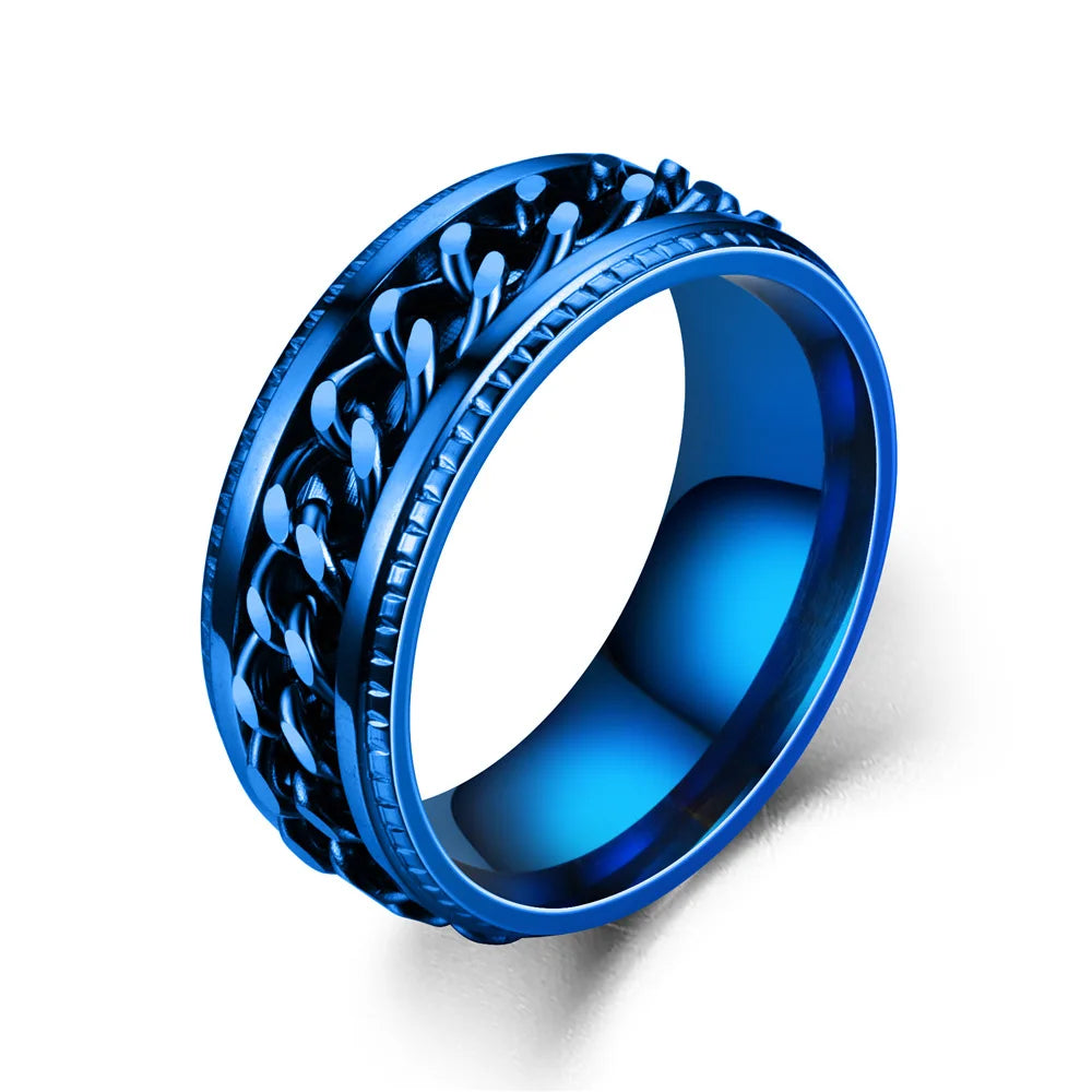 Titanium Steel Rotatable Chain Fidget Spinner Mens Rings Multifunction Anti Stress Knuckle Ring Accessories Anillo Hombres