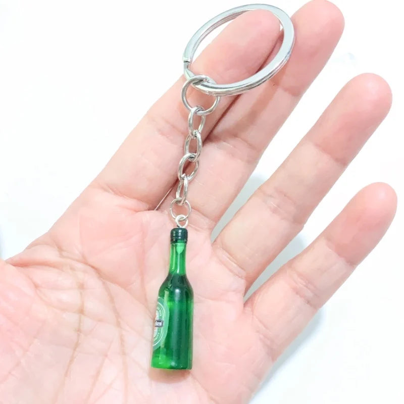 1PC Resin 3D Beer Bottle Pendant Keychain Bag Accessories Jewelry Keychains Llaveros Para Hombre