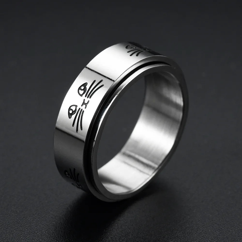 Titanium Steel Rotatable Chain Fidget Spinner Mens Rings Multifunction Anti Stress Knuckle Ring Accessories Anillo Hombres
