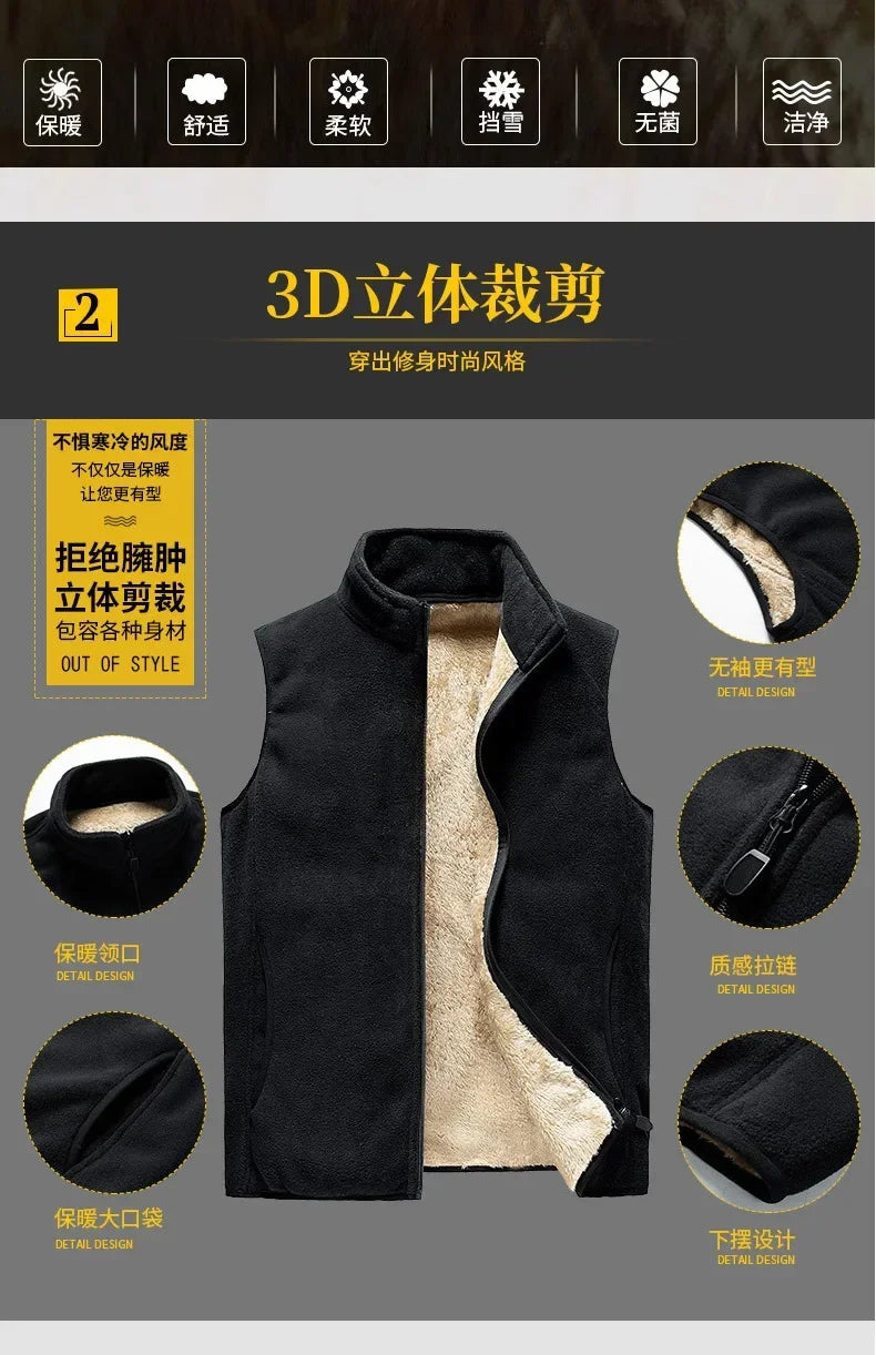lamb cashmere waistcoat for men Brand Winter Jacket Men Vest Men Zipper Mens Jacket Sleeveless Casual Winter Waistcoat Men S-8XL