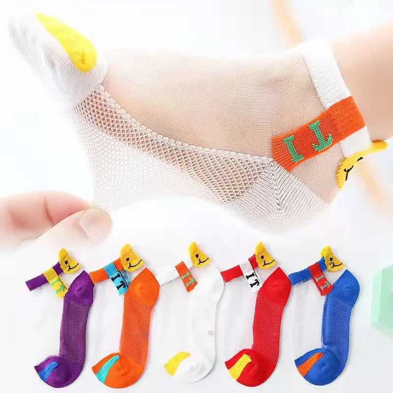 Girls Summer Mesh Thin Sock Cotton Baby Short Socks 5 Pairs Toddler Boys Kids Children Colorful Socks 5 pairs WMF043
