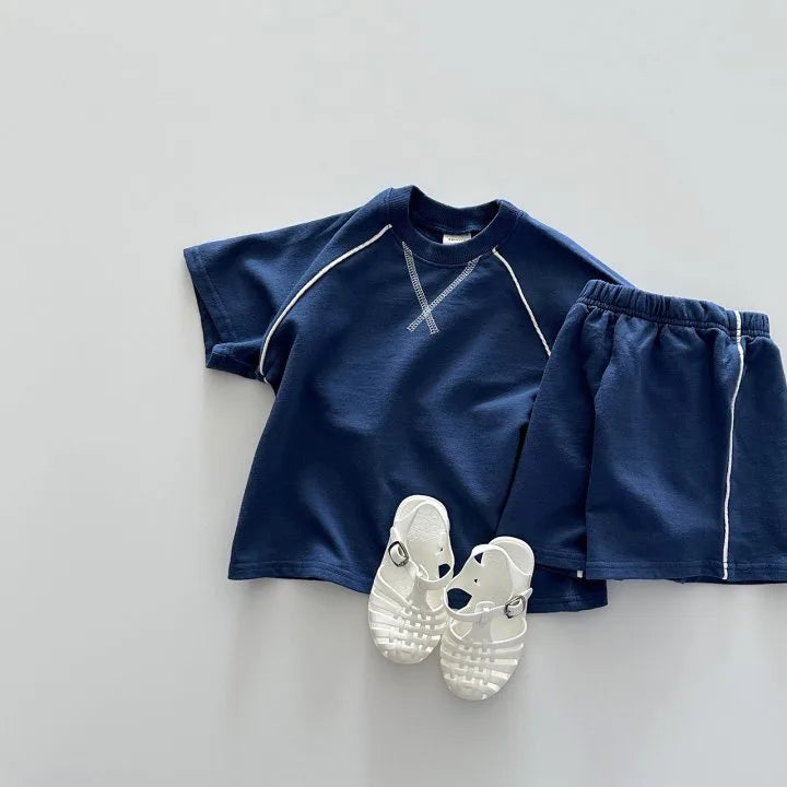 Korean Style Newborn Baby Boys Girls Sport Wear Clothing Suit Short Sleeved Cotton Solid Color T-shirt+Shorts Children Tracksuit