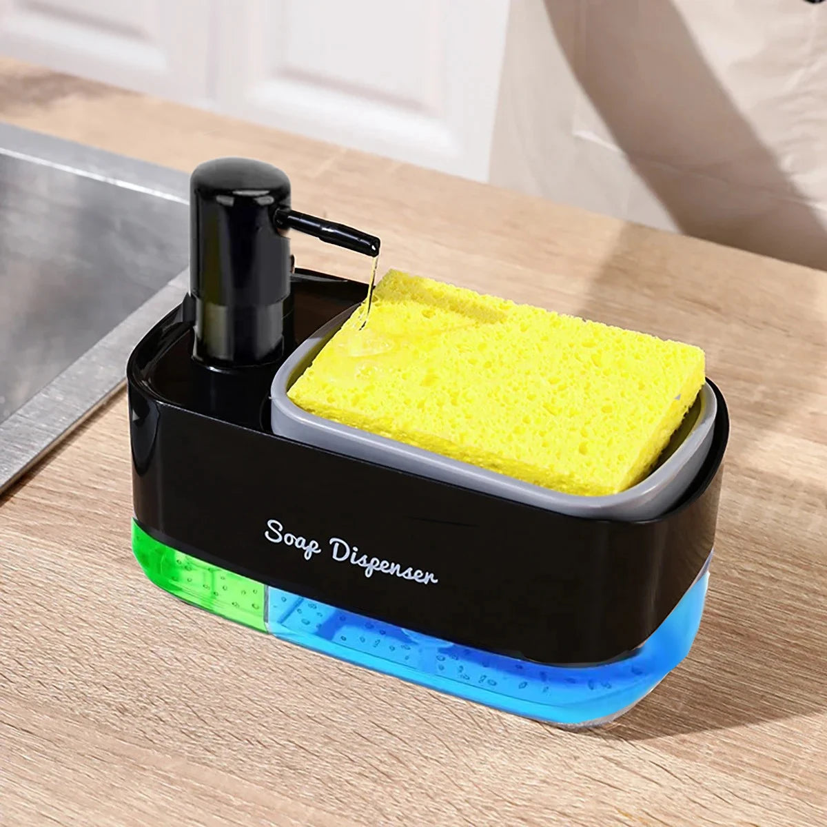 Dishwasher Dispenser, Press Type Manual Soap Dispenser, 2-in-1 Liquid Dispensing Methods, Easy to Detachable and Washable Sponge