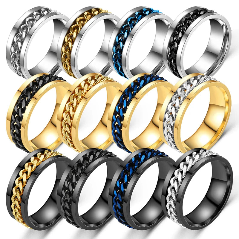 Stress Ring For Stainless Steel Rotatable Chain Fidget Metal Spinner Men Band Ring Jewelry Anillos De Hombres