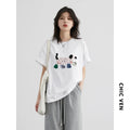 CHIC VEN Women T-Shirts Loose Streetwear Unisex Fun Dog Embroidered Short Sleeve Cotton Girl Tees Female Top Summer 2025