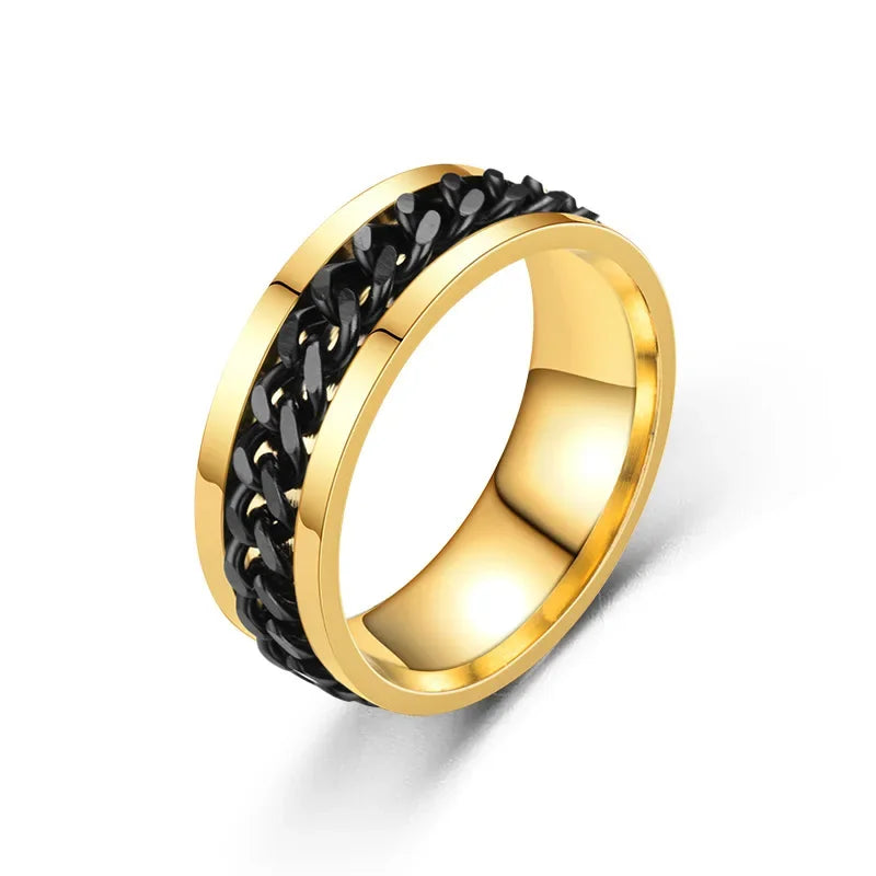 Stress Ring For Stainless Steel Rotatable Chain Fidget Metal Spinner Men Band Ring Jewelry Anillos De Hombres