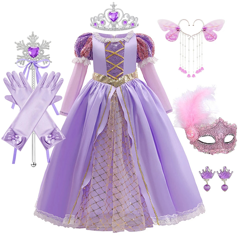 Rapunzel Dress Princess Costume Sets Children Birthday Carnival Halloween Party Fancy Girls Tangled Cosplay Clothes 2-10 Years