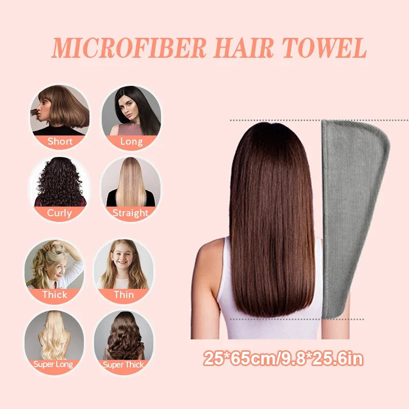 Solid Color Absorbent Hair Towel Wrap 9.8" X 25.5" Textured Dry Hair Cap for Button-Down Women
