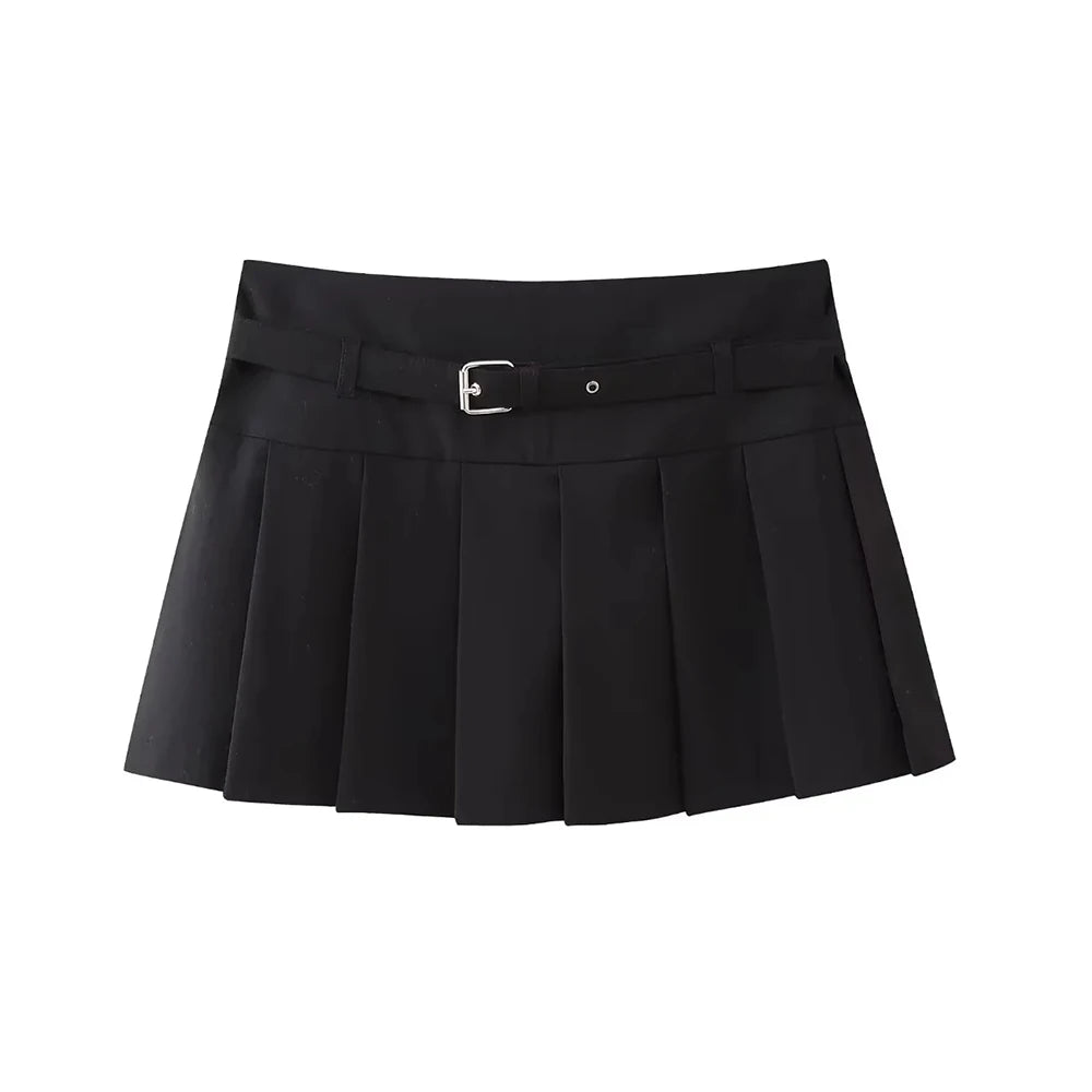 Pleated Shorts Skirts for Women, With Belt,Side Zipper, Mid Waist, Female Skort,Fashion