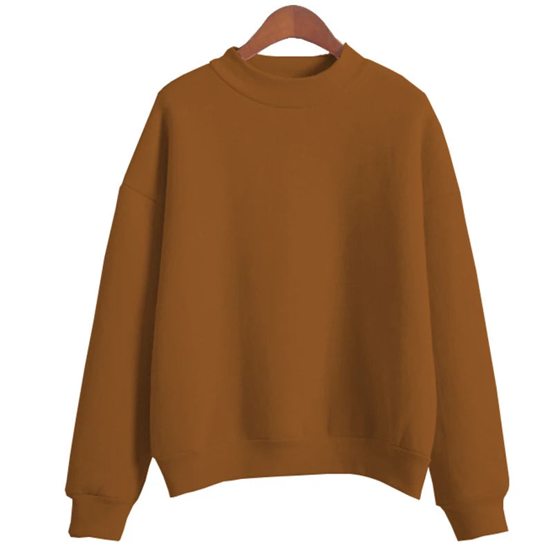 Fleecing Half High Neck Long Sleeve Casual Top For Women Clothing Autumn Winter Trend Solid Simple Pink Sweatshirts New Basic