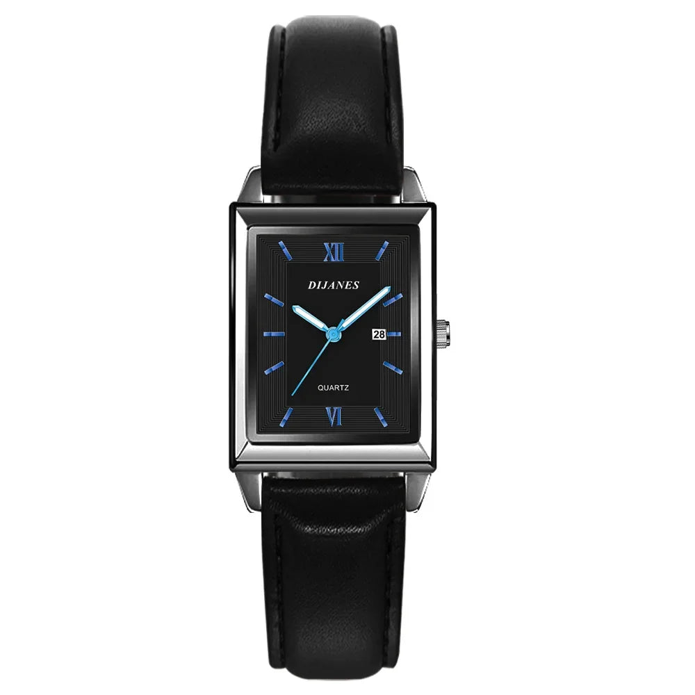 New Casual Leather Men's Square Quartz Watch Korean Student Calendar Watch Men Relojes Para Hombres