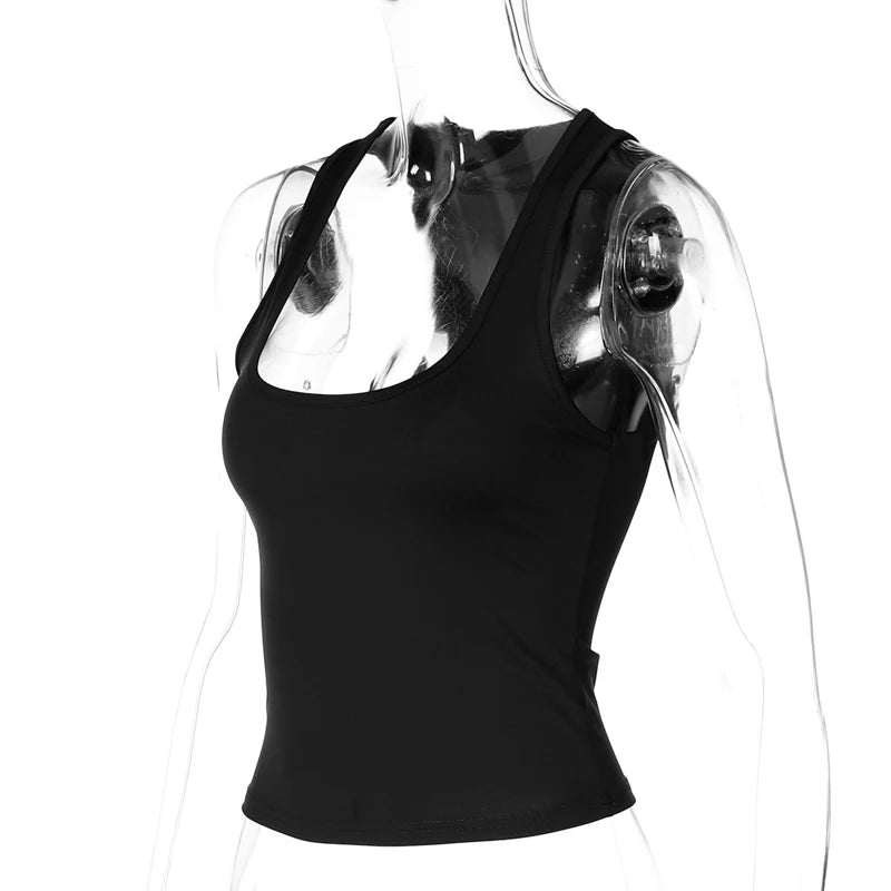 Square Collar Sleeveless Bodycon Crop tank Top Women’S Solid Sexy Elegant Y2K Top Party Clubwear Summer Outfit Wholesale