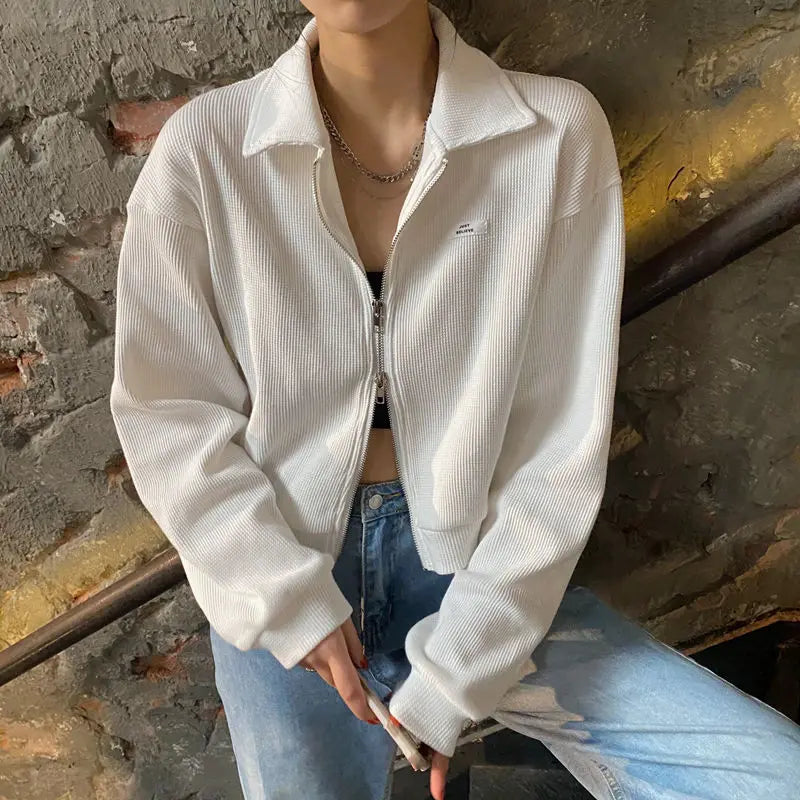 Sweatshirts Woman All-match Solid Zipper Trendy Korean Style Harajuku Ins Retro Autumn Casual Office Ladies Daily New Arrival
