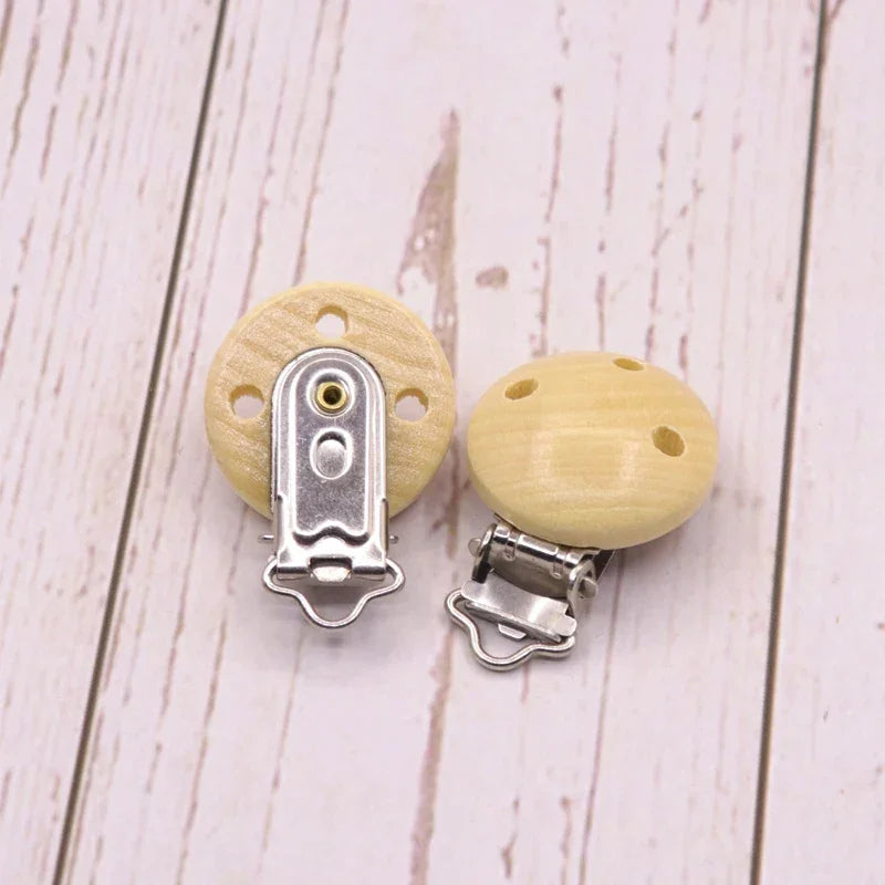 5/10 PCs Metal Wooden Baby Pacifier Clips Solid Color Holders Cute Infant Soother Clasps-Essential Accessory for Newborns