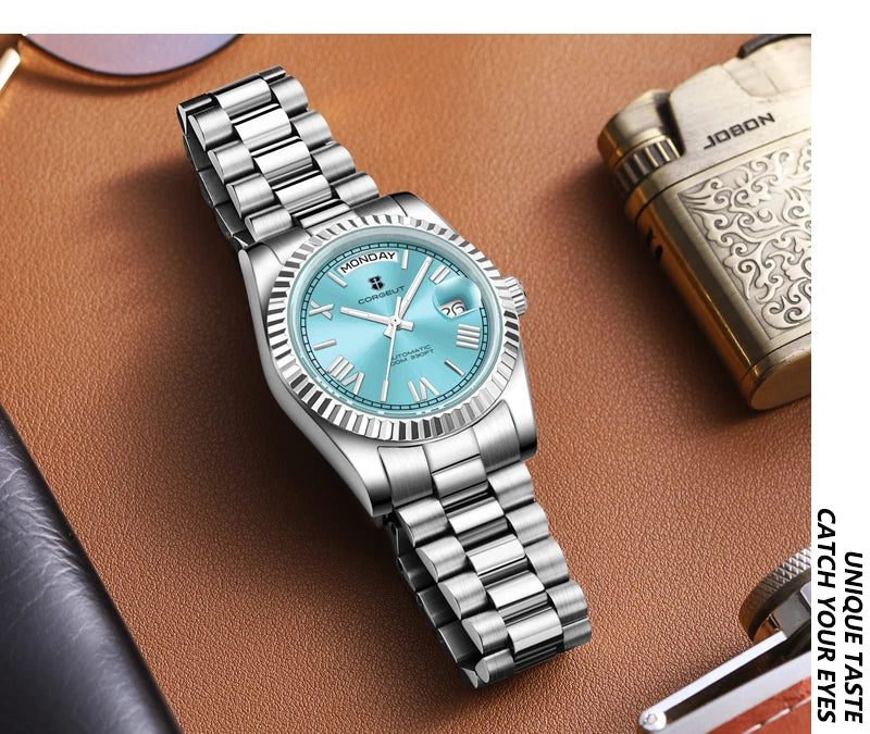 Corgeut automatisch mechanisch herenhorloge - 39/36mm Japanese movemen Saffierdatumweergave met vergrootglas - Reloj para Hombre