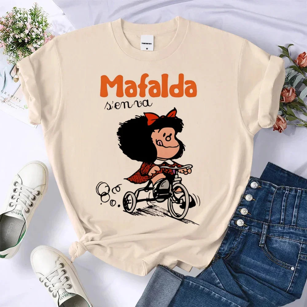 Mafalda Top Women's Casual Loose Comfortable Summer Pattern Manga T-shirt Female Designer Harajuku Clothing