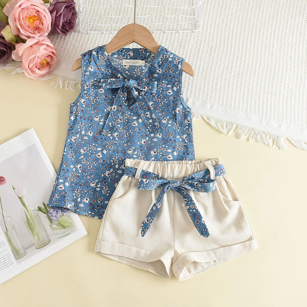 Melario Toddler Kids Baby Girl Floral Blue Blouse T-shirt Pants Summer 2PCS Suit Infant Girl Clothes 2-6 Years New Girls Outfits