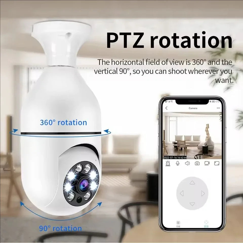 E27 Bulb Surveillance Outdoor Security Camera Automatic Night Vision Color Indoor Motion Detection Focus Zoom WiFi Camera